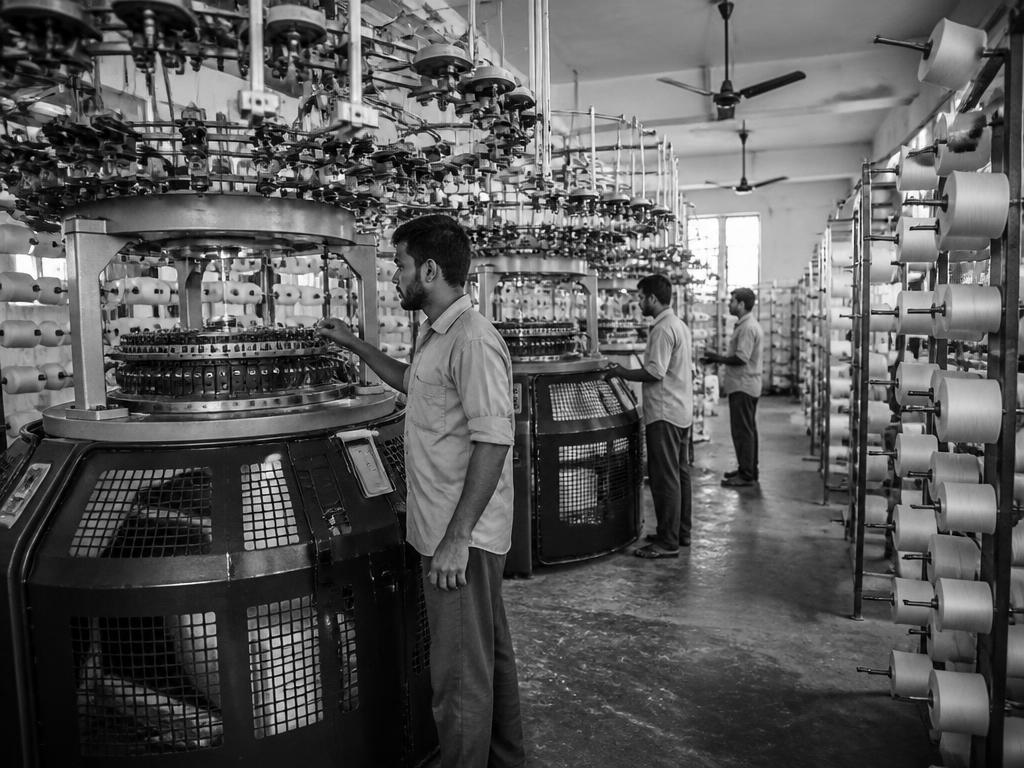 Circular knitting machines on the Knittire fabric mill floor in Tirupur